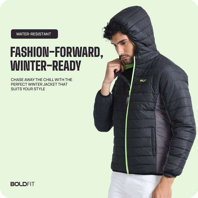 Boldfit Men's Winter Jacket Polyester Padded Bomber Lightweight | L
